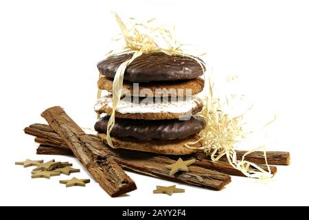 Original Nürnberg Lebkuchen (Lebkuchen) isoliert auf weißem Grund. Stockfoto