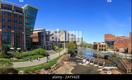 Fällt Park und Riverfront Development on the Reedy, Greenville, South Carolina, USA. Stockfoto