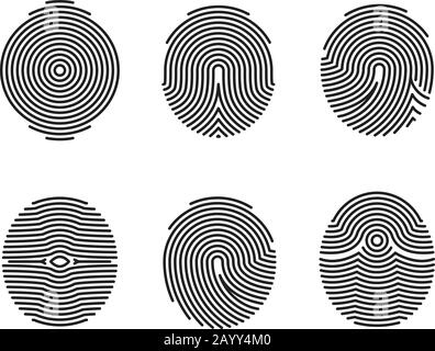 Fingerprint-Vektor-Symbole festgelegt. Muster Fingerabdruck für Sicherheit, Illustrationssatz des Fingerabdrucks für den Identitätsmann Stock Vektor