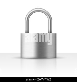 Vektor-realistisch geschlossenes Vorhängeschloss. Stahlverriegelung für Schutz der Privatsphäre Stock Vektor