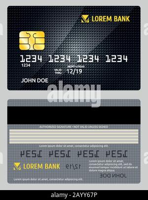 Detaillierte, auf grauem Hintergrund isolierte Kreditkarte mit Hochglanzvektor. Plastikkarte zur Zahlung, Illustration Bankkarte elektronische Kreditkarte Stock Vektor