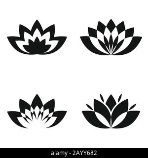 Schwarze Silhouettenblumen auf weißem Hintergrund. Monochromes Blumenelement für den Logotyp. Vektorgrafiken Stock Vektor