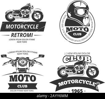 Logos für Retro Motor Club. Motorrad- oder Biker-Club-Vintage-Etiketten. Motorrad- und Speed Motocycle Embleme Vector Set Stock Vektor