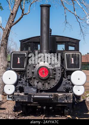 Manitou und Pikes Peak Triebwerk Nummer 1, Zahnradbahn, Colorado Railroad Museum, Golden, Colorado. Stockfoto