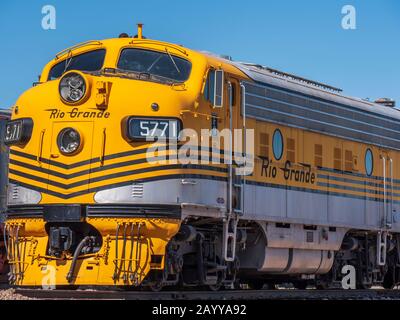 Rio Grande F9 Dieselmotor Nr. 5771, Colorado Railroad Museum, Golden, Colorado. Stockfoto