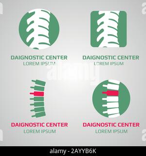 Logo für das diagnostische Zentrum der Vektor-Wirbelsäule. Medizinische Diagnoseklinik, Abbildung des Logotyps der Klinik Stock Vektor