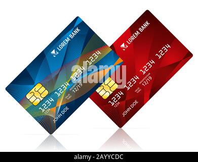 Kreditkarte auf weißer Vektorgrafik isoliert. Debitkarte für Geschäft, Kartenmodell für Zahlung Stock Vektor