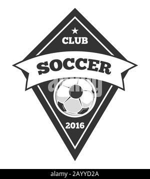 Vector Soccer Logo Template, Emblem in schwarz isoliert über weiß. Einfarbige Emblem-Abbildung für Fußballclub Stock Vektor