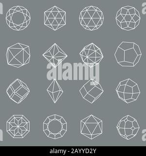 Schmuckstein geometrische Formen gesetzt. Linearer Polygonstein oder Diamant, Vektorgrafiken Stock Vektor