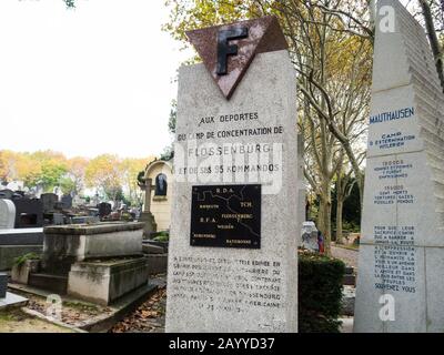 Denkmal für die Holocaust-Opfer in der Zementanlage Pere Lachaise, Paris, Frankreich. Stockfoto