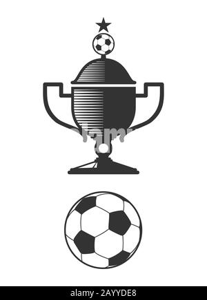 Elemente aus Fußball-Cup und Kugeldesign. Fußballlogo für das Sportteam. Vektorgrafiken Stock Vektor
