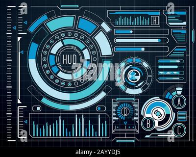 SCI-fi futuristische virtuelle grafische Benutzeroberfläche HUD. Zukünftige Schnittstelle Digital hud und Dashboard Bildschirm virtuelle hud. Vektorgrafiken Stock Vektor