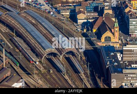 Luftbild, Hauptbahnhof Hagen, Mittelstadt, Hagen, Ruhrgebiet, Nordrhein-Westfalen, Deutschland, Bahngleise, Bahnhof, DE, Deutsche Bahn, Stockfoto