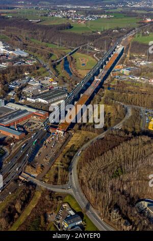 Luftbild, Neubau der Lennetalbrücke A45, Berchum, Hagen, Ruhrgebiet, Nordrhein-Westfalen, Deutschland, Autobahn A45, Bauarbeiten Stockfoto