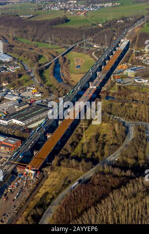 Luftbild, Neubau der Lennetalbrücke A45, Berchum, Hagen, Ruhrgebiet, Nordrhein-Westfalen, Deutschland, Autobahn A45, Bauarbeiten Stockfoto