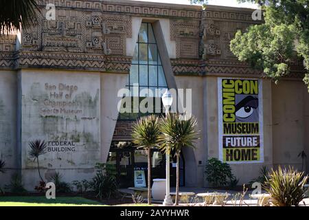 San Diego CA 16.02.2020 Das zukünftige Zuhause des Comic Con Museum im ehemaligen Gebäude der Hall of Champions im Balboa Park Stockfoto