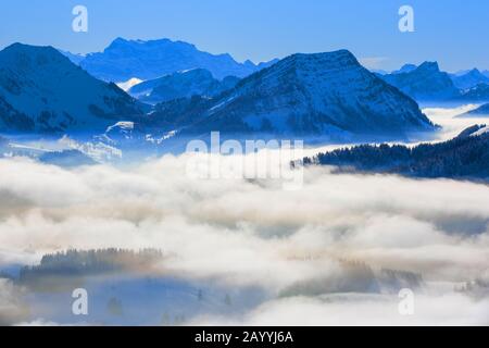 Vista aus Kronberg, Stockberg und Mattstock, Schweiz, Appenzell Stockfoto