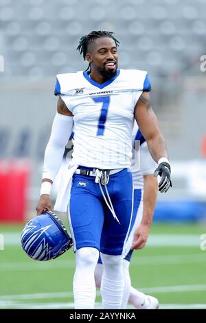 Houston, Texas, USA. Februar 2020. St. Louis Battlehawks Punter Marquette King (7) vor dem regulären Saisonspiel der XFL gegen die Houston Roughnecks im TDECU Stadium in Houston, TX am 16. Februar 2020. Kredit: Erik Williams/ZUMA Wire/Alamy Live News Stockfoto