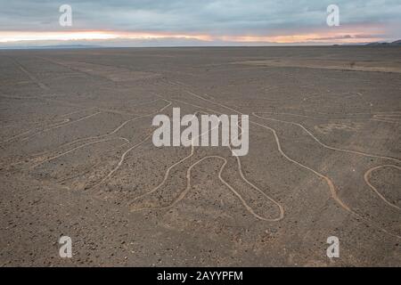 Blick auf die "The Tree"-Nazca-Linien am Rande der panamerikanischen Autobahn in Peru. Stockfoto