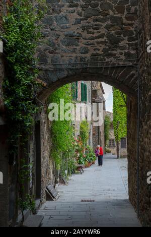 Frau aus der Region Montefioralle in der Toskana, Italien, in der Nähe der Stadt Greve in der Region Chianti. Stockfoto