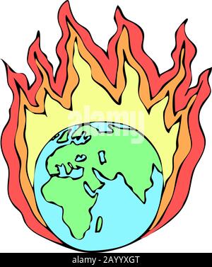 Die Erde im Feuer: Vektorgrafiken für den Klimawandel/die Katastrophe der globalen Erwärmung Stock Vektor