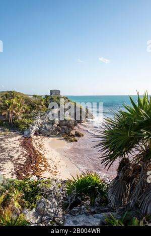 Archäologische Zone von Tulum - Maya Port City Ruinen, Quintana Too, Mexiko Stockfoto
