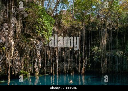 IK Kil Cenote Schwimmen Sinkhole in Yucatan Halbinsel, Mexiko Stockfoto
