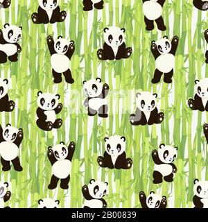 Kawaii Panda Bears. Niedliche Pandas in verschiedenen Posen nahtloses Muster Stock Vektor