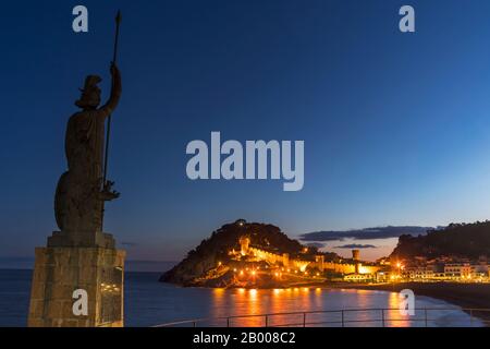 BURG ALTSTADT MINERVA-STATUE (© FREDERIC STUES 1970) TOSSA DE MAR COSTA BRAVA KATALONIEN SPANIEN Stockfoto