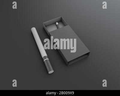 3d Rendering von Zigaretten und Streichhölzern auf schwarzem Hintergrund Stockfoto