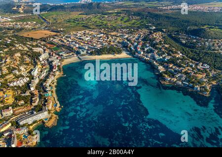 Luftbild, Playa Santa Ponsa, Ortsblick Santa Ponsa, Calvià, Mallorca, Spanien, Europa, Balearen, es, Espana, Fernblick, Hotel, Hotelfaci Stockfoto