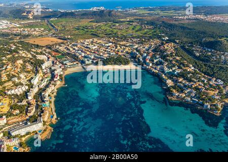 Luftbild, Playa Santa Ponsa, Ortsblick Santa Ponsa, Calvià, Mallorca, Spanien, Europa, Balearen, es, Espana, Fernblick, Hotel, Hotelfaci Stockfoto