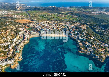 Luftbild, Playa Santa Ponsa, Ortsblick Santa Ponsa, Calvià, Mallorca, Spanien, Europa, Balearen, es, Espana, Fernblick, Hotel, Hotelfaci Stockfoto