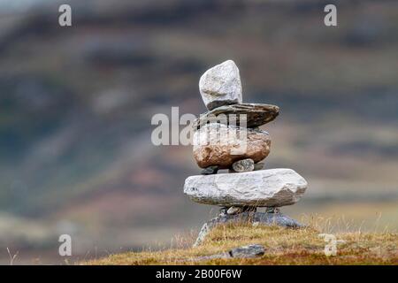 Steinturm, Wegmark, Dovrefjell-Nationalpark, Norwegen Stockfoto