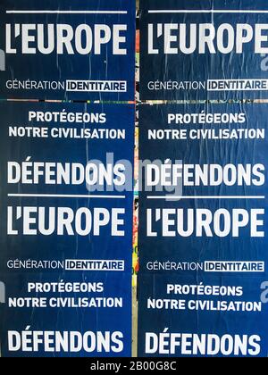 Rechtsextreme politische Plakate, Identity Generation, Lyon, Frankreich Stockfoto