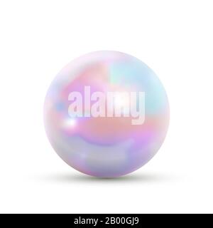 Realistische glänzende Marmorkugel mit Regenbogenblendung auf Weiß Stock Vektor
