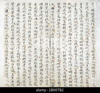 Vietnam: Zwei Seiten aus dem vietnamesischen Literaturklassiker 'Kim Van Kieu' (die Geschichte von Kim), handgeschrieben in Han-Nom. Wahrscheinlich 19. Jahrhundert. Chu Nom ist ein überholtes Schreibsystem der vietnamesischen Sprache. Es verwendet chinesische Zeichen (in Vietnamesisch als Han TU bekannt) und Zeichen, die nach dem chinesischen Modell geprägt wurden. Das früheste bekannte Beispiel von Chu Nom stammt aus dem 13. Jahrhundert. Es wurde fast ausschließlich von der vietnamesischen Elite verwendet, vor allem für die Aufnahme vietnamesischer Literatur (formale Schriften wurden in den meisten Fällen nicht auf Vietnamesisch, sondern auf klassischem Chinesisch gemacht). Stockfoto