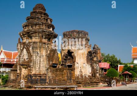 Thailand: Khmer-Schreine, Wat Kamphaeng Laeng, Phetchaburi. Wat Kamphaeng Laeng war ursprünglich ein 12th Jahrhundert Khmer Hindu Ort der Anbetung, später zu einem buddhistischen Tempel. Phetchaburi markierte wahrscheinlich auch die südlichste Ausdehnung des Khmer-Reiches. Stockfoto