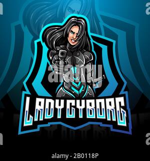 Lady Cyborg Esport Maskottchen Logo Design Stock Vektor