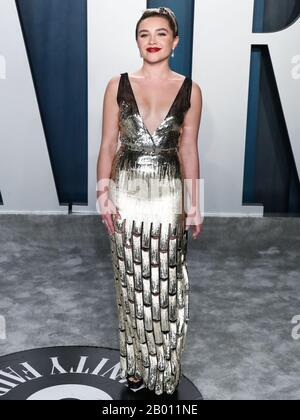 Beverly HILLS, LOS ANGELES, KALIFORNIEN, USA - 9. FEBRUAR: Schauspielerin Florence Pugh kommt zur Vanity Fair Oscar Party 2020, die am 9. Februar 2020 im Wallis Annenberg Center for the Performing Arts in Beverly Hills, Los Angeles, Kalifornien, USA abgehalten wird. (Foto von Xavier Collin/Image Press Agency) Stockfoto