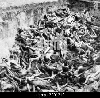 Vietnam: Leichen in einem Massengrab nach der Hungersnot 1944-1945 während der japanischen Besatzung. Bis zu 2 Millionen Vietnamesen starben an Hunger. Die vietnamesische Hungersnot von 1945 (Vietnamesisch: Nan doi in Dau) war eine Hungersnot, die sich in Nordvietnam von Oktober 1944 bis Mai 1945 während der japanischen Besetzung der französischen Indochina im Zweiten Weltkrieg ereignete Schätzungen zufolge sind in dieser Zeit zwischen 400,000 und 2 Millionen Menschen verhungert. Stockfoto