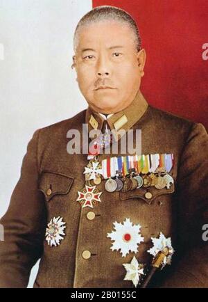 Japan: General Tomoyuki Yamashita (8. November 1885 – 23. Februar 1946), c. 1940er Jahre. General Tomoyuki Yamashita war ein General der japanischen Kaiserlichen Armee während des Zweiten Weltkriegs Er war vor allem dafür bekannt, die britischen Kolonien Malaya und Singapur zu erobern und erhielt den Spitznamen „der Tiger von Malaya“. Er diente in der Mandschurei und Nordchina sowie auf den Philippinen. Im Jahr 1945 wurde er wegen Kriegsverbrechen verurteilt und am 23. Februar 1946 wurde Yamashita im Gefängnis Los Baños, Laguna, 30 Meilen (48 km) südlich von Manila, gehängt. Stockfoto