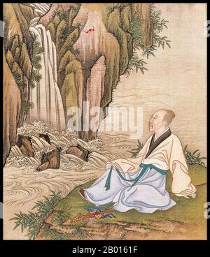 China: Kaiser Yongzheng (13. Dezember 1678 – 8. Oktober 1735), 5. Herrscher der Qing-Dynastie (r. 1722-1735), entspannen an einem Wasserfall. Album Blatt Malerei, c. 1723-1735. Der Yongzheng-Kaiser, geboren in Yinzhen und Tempelname Shizong, war der fünfte Kaiser der Qing-Dynastie. Yongzheng, ein hart arbeitender Herrscher, war das Hauptziel, eine effektive Regierung zu minimalen Kosten zu schaffen. Wie sein Vater, der Kaiser Kangxi, setzte Yongzheng militärische Gewalt ein, um die Position der Dynastie zu bewahren. Von Historikern verdächtigt, den Thron an sich gerissen zu haben, wurde seine Herrschaft oft despotisch, effizient und energisch genannt. Stockfoto