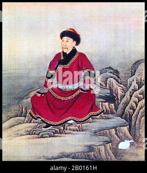 China: Kaiser Yongzheng (13. Dezember 1678 – 8. Oktober 1735), 5. Herrscher der Qing-Dynastie (r. 1722-1735), in traditioneller Tracht. Album Blatt Malerei, c. 1723-1735. Der Yongzheng-Kaiser, geboren in Yinzhen und Tempelname Shizong, war der fünfte Kaiser der Qing-Dynastie. Yongzheng, ein hart arbeitender Herrscher, war das Hauptziel, eine effektive Regierung zu minimalen Kosten zu schaffen. Wie sein Vater, der Kaiser Kangxi, setzte Yongzheng militärische Gewalt ein, um die Position der Dynastie zu bewahren. Von Historikern verdächtigt, den Thron an sich gerissen zu haben, wurde seine Herrschaft oft despotisch, effizient und energisch genannt. Stockfoto