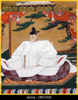 Japan: Toyotomi Hideyoshi (2. Februar 1536 - 18. September 1598), zweite Unifikation Japans. Hängende Schriftrolle Gemälde von Kano Mitsunobu (1565-1608), c. 1601. Toyotomi Hideyoshi, geborene Kinoshita Tokichiro, war in der Sengoku-Zeit ein Daimyo, der die politischen Fraktionen Japans vereinte. Er folgte seinem ehemaligen lehnsherrn, Oda Nobunaga, nach und brachte der Sengoku-Zeit ein Ende. Die Periode seiner Herrschaft wird oft Momoyama genannt, benannt nach Hideyoshis Burg. Er ist bekannt für eine Reihe von kulturellen Hinterlassenschaften und gilt als Japans zweiter „Great Unifier“. Stockfoto