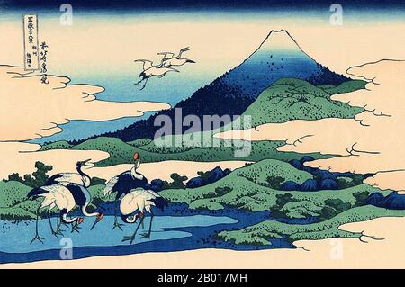 Japan: „Umegawa ‘der Provinz Sagami“. Ukiyo-e Holzschnitt aus der Serie ‘36 Ansichten des Fuji’ von Katsushika Hokusai (31. Oktober 1760 - 10. Mai 1849), c. 1830. ‘36 Views of Mount Fuji’ ist eine ‘„Sukiyo-e“-Serie großer Holzschnitte der Künstlerin Katsushika Hokusai. Die Serie zeigt den Fuji in unterschiedlichen Jahreszeiten und Wetterbedingungen an verschiedenen Orten und Entfernungen. Es besteht tatsächlich aus 46 Drucken, die zwischen 1826 und 1833 entstanden sind. Die ersten 36 wurden in die Originalpublikation aufgenommen, und aufgrund ihrer Popularität wurden nach der Originalpublikation 10 weitere hinzugefügt. Stockfoto