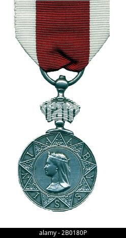 Großbritannien/Äthiopien: Die Medaille der Abessinien-Kampagne 1868. Foto von Richard Harvey (CC BY-SA 3,0 License). Die britische Expedition nach Abessinien 1868 war eine Strafexpedition, die von Streitkräften des britischen Empire gegen das äthiopische Reich durchgeführt wurde. Kaiser Tewodros II. Von Äthiopien, auch bekannt als „Theodore“, inhaftierte mehrere Missionare und zwei Vertreter der britischen Regierung. Die von den Briten als Reaktion auf die Strafexpedition ins Leben gerufene Expedition erforderte den Transport einer beträchtlichen Militärmacht, die Hunderte von Meilen durch bergiges Gelände ohne jegliches Straßensystem führte. Stockfoto