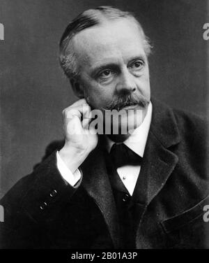 Schottland/Großbritannien: Arthur James Balfour, 1. Earl of Balfour (25. Juli 1848 - 19. März 1930), 1902. Arthur James Balfour, 1. Earl of Balfour, war ein britischer konservativer Politiker und Staatsmann. Von Juli 1902 bis Dezember 1905 war er Premierminister des Vereinigten Königreichs und von seiner Ernennung zum Premierminister bis November 1911 Vorsitzender der Konservativen Partei. Von 1874 bis 1922 war er Parlamentsmitglied und diente von 1916 bis 1919 als Außenminister in der Koalitionsregierung von David Lloyd George. Stockfoto