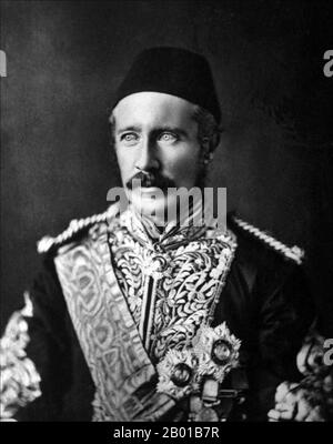 Großbritannien: Generalmajor Charles George Gordon CB (28. Januar 1833 - 26. Januar 1885). Hochformat, c. 1880s. Generalmajor Charles George Gordon, auch bekannt als Chinese Gordon und Gordon Pasha, war ein Offizier und Administrator der britischen Armee, der im Krimkrieg und in China aktiv war. Er diente 1873 den Khedive von Ägypten und wurde zum Generalgouverneur des Sudan. General Gordon wurde während des Mahdistenkrieges am 26. Januar 1885 von mahdistischen Truppen getötet. Die Art und Weise seines Todes ist ungewiss, aber sie wurde in den britischen Medien romantisiert. Stockfoto