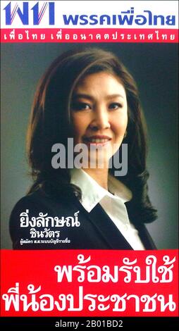 Thailand: Yingluck Shinawatra (geboren am 21. Juni 1967), Premierminister von Thailand (2011-2014). Foto von Tarasaphorn (CC BY-SA 3,0 Lizenz), 2011. Yingluck Shinawatra (RTGS: Yinglak Chinnawat) ist eine thailändische Politikerin, Galionsfigur der Phebu Thai Party und ehemalige Premierministerin Thailands von 2011 bis zu ihrer Amtsenthebung am 2014 durch das Verfassungsgericht. Sie wurde 2016 wegen Machtmissbrauchs vor Gericht gestellt und 2017, nachdem sie aus dem Land geflohen war, in Abwesenheit für schuldig befunden, wobei ein Haftbefehl erlassen wurde. Es wird angenommen, dass sie jetzt in London ist. Stockfoto